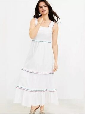 LOFT | White Tiered Maxi Dress with Scallop Trim